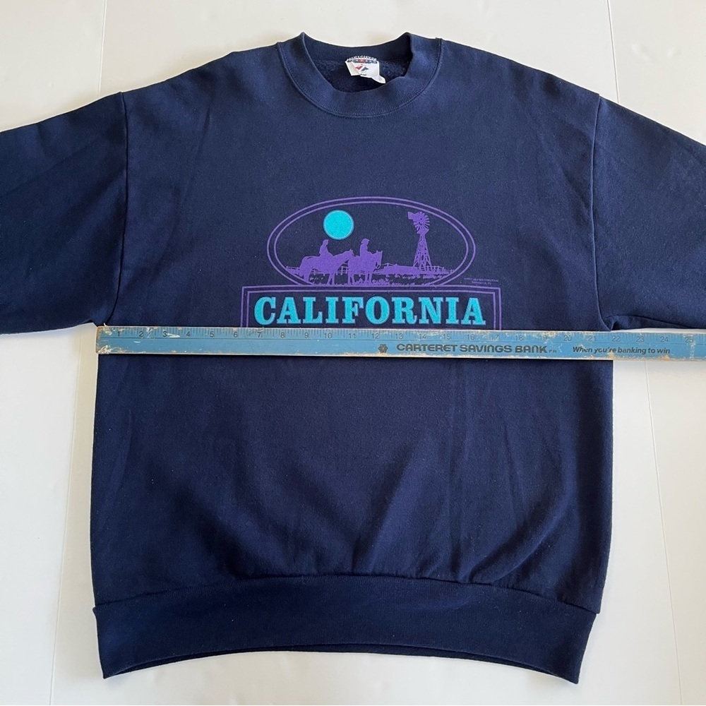Vintage Navy Blue California Crew Neck Jerzees 1987 Size Large Made In USA - Picture 7 of 7